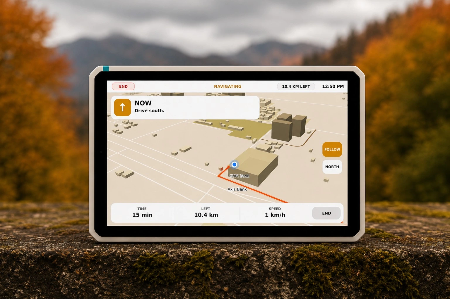 Farun's offline GPS navigator showing two point location routing with shortest path